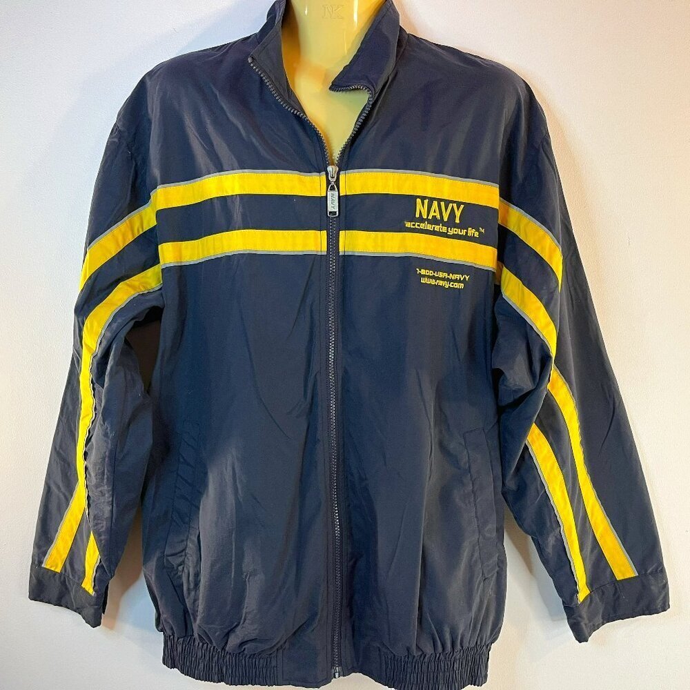 USA Navy Men's Navy and Yellow Nylon Jacket - Size Medium